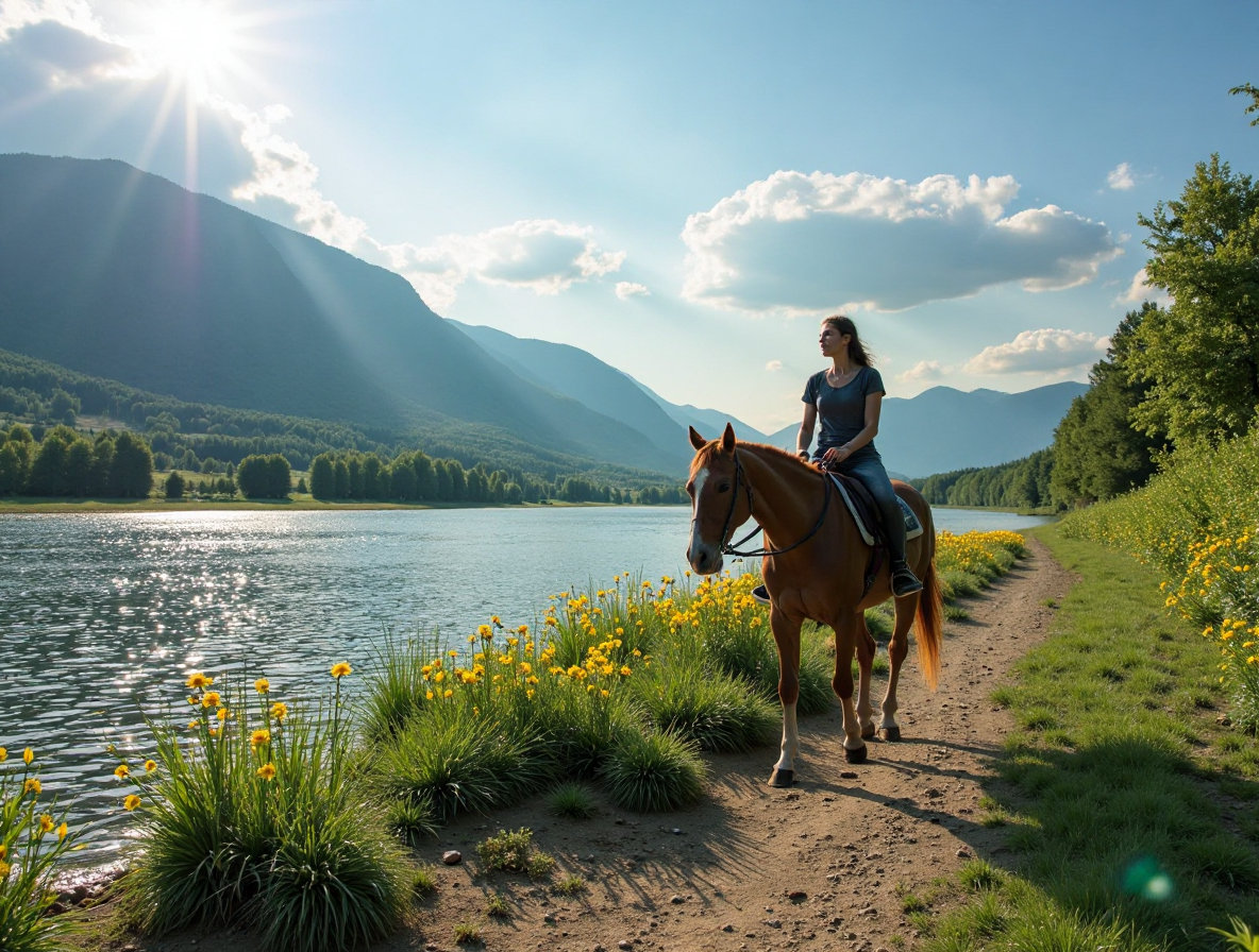 Summer horse riding along the Yenisei River in Krasnoyarsk